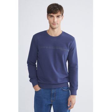 Bluza de trening cu decolteu rotund si imprimeu - Gri/Albastru indigo