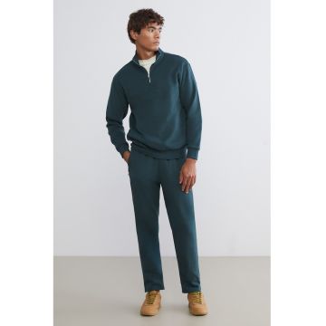 Bluza de trening cu fenta cu fermoar - Albastru petrol