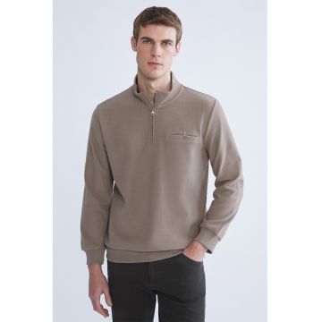 Bluza de trening cu fenta cu fermoar - Maro nisip