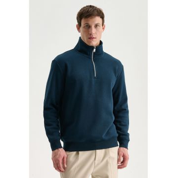 Bluza de trening cu fenta cu fermoar scurt - Albastru petrol