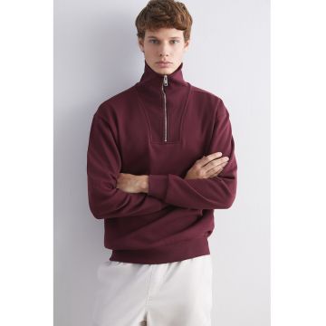 Bluza de trening cu fenta cu fermoar - Visiniu