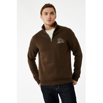 Bluza de trening cu fermoar scurt - Maro inchis