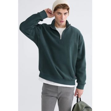 Bluza de trening cu maneci cazute si model uni - Verde inchis