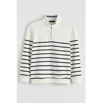 Bluza de trening de bumbac cu dungi - Alb/Negru