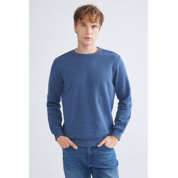 Bluza de trening slim fit cu decolteu la baza gatului - Albastru prafuit