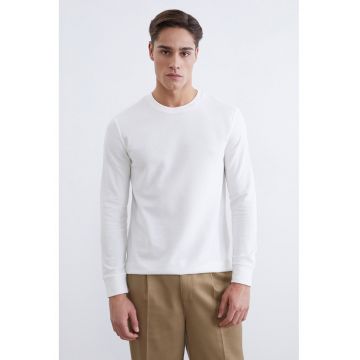 Bluza din amestec de bumbac cu decolteu la baza gatului - Alb