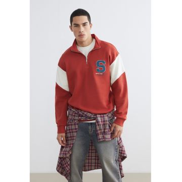 Bluza lejera de trening cu fenta cu fermoar - Rosu/Alb