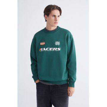 Bluza lejera de trening cu imprimeu text - Alb/Verde aquamarin