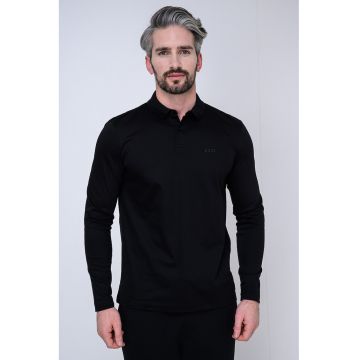 Bluza polo cu logo brodat pe piept - Negru