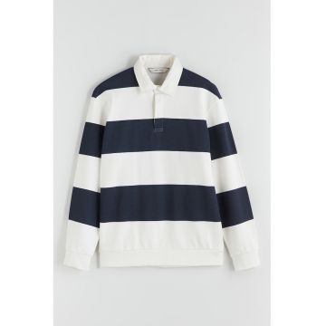 Bluza polo cu model in dungi - Alb/Bleumarin