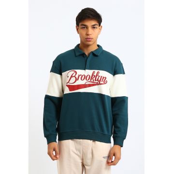 Bluza polo de trening cu imprimeu text - Rosu/Alb/Verde englez