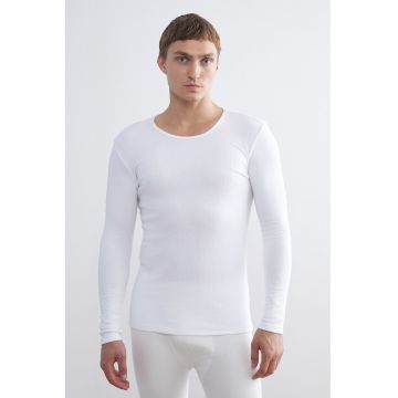 Bluza slim fit cu decolteu rotund - Alb optic