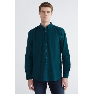 Camasa din reiat cu buzunar pe piept - Verde persan
