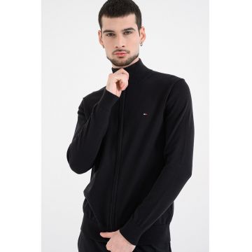 Cardigan cu fermoar si detaliu logo - Negru