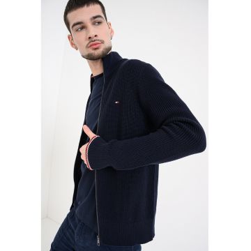 Cardigan cu maneci cazute si fermoar - Albastru ultramarin