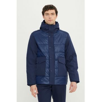 Geaca cu buzunare pe partea din fata si gluga - Albastru inchis