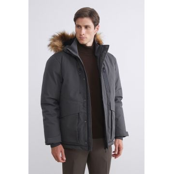Geaca cu garnitura de blana sintetica - Gri