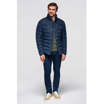 Geaca matlasata cu guler inalt - Albastru petrol