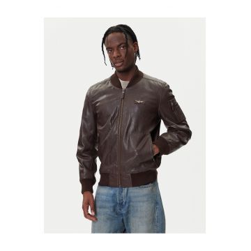 Geaca piele barbati  culoarea maro - Maro