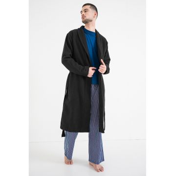 Halat de baie din amestec de bumbac organic cu logo - Negru