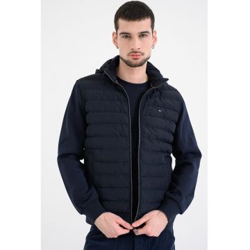 Hanorac cu aspect 2-in-1 si fermoar - Bleumarin