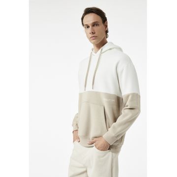 Hanorac cu design colorblock - Alb/Maro taupe deschis