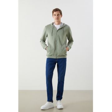 Hanorac din amestec de bumbac cu fermoar - Verde pal