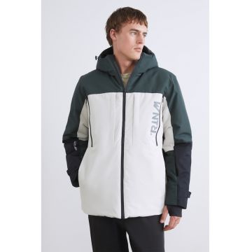 Jacheta cu buzunare cu fermoar pentru schi - Alb/Negru/Verde englez
