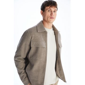 Jacheta cu insertii din material teddy - Bej