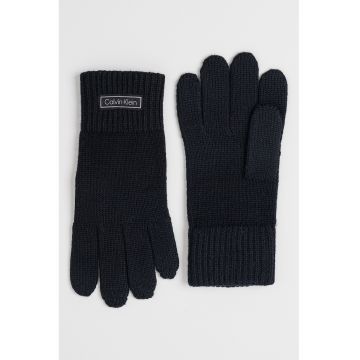Manusi tricotate din amestec de lana cu logo - Negru