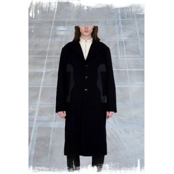 Palton cu buzunare laterale si talie reglabila - Negru