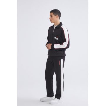 Pantaloni de trening cu croiala dreapta si banda laterala contrastanta - Bleumarin