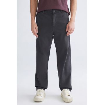 Pantaloni drepti cu talie medie - Gri antracit