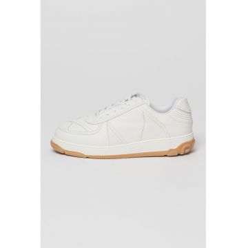 Pantofi sport de piele cu insertii din material textil - Alb