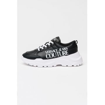 Pantofi sport din piele cu talpa wedge - Alb/Negru