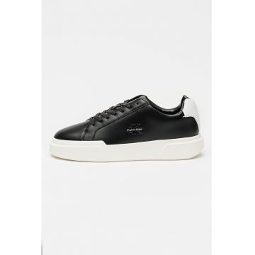 Pantofi sport low-cut de piele cu logo - Alb/Negru