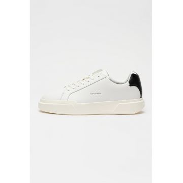 Pantofi sport low-cut de piele cu logo - Negru/Alb optic