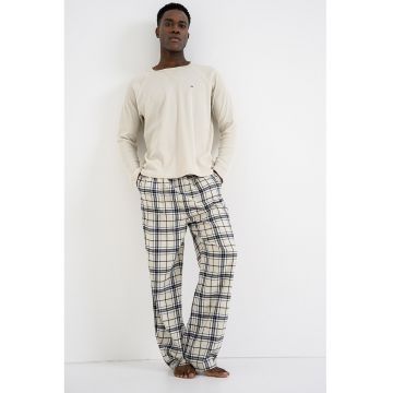 Pijama cu pantaloni lungi din bumbac - Negru/Bej deschis