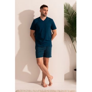 Pijama din bumbac cu maneci scurte Abel - Bleumarin