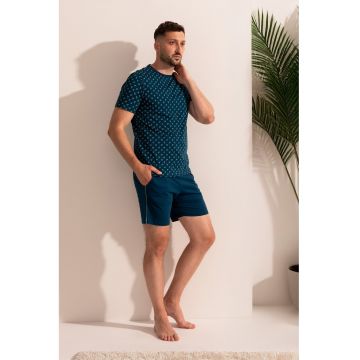 Pijama din bumbac cu maneci scurte Abel - Verde englez