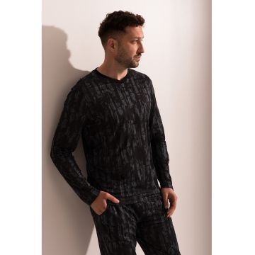 Pijama din micromodal cu decolteu in V Calvin - Gri carbune