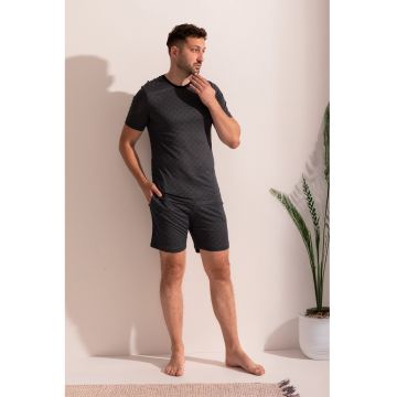 Pijama din micromodal cu pantaloni scurti si buzunare Calvin - Gri antracit