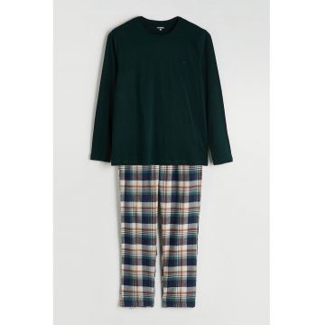 Pijama lunga cu model - Visiniu/Albastru ultramarin/Crem