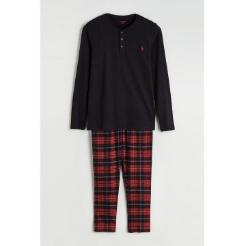 Pijama lunga de bumbac - Rosu/Negru
