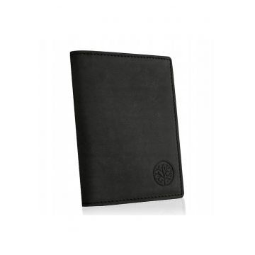 Portofel barbati -  Piele naturala - Slim - 12 x 9.5 x 1 cm - Negru