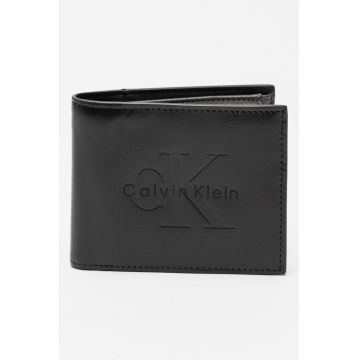 Portofel din piele cu logo - Negru