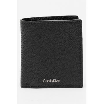 Portofel pliabil de piele cu logo - Negru