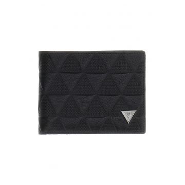 Portofel pliabil din piele cu model geometric Torino - Negru