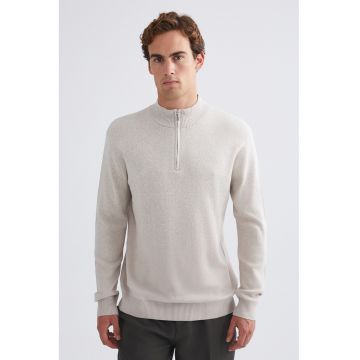 Pulover cu fenta cu fermoar - Bej deschis