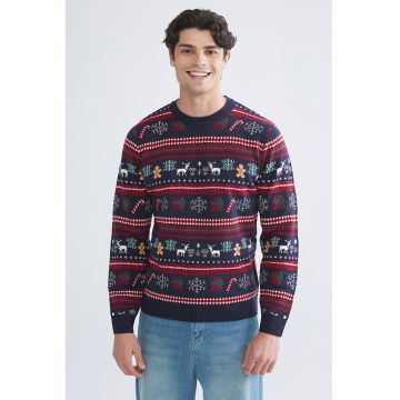 Pulover cu tematica de Craciun - Rosu/Alb/Bleumarin